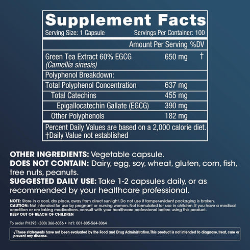 ProHealth Longevity Green Tea Supplement, EGCG Extreme (390mg EGCG, 100 Capsules) - Green Tea