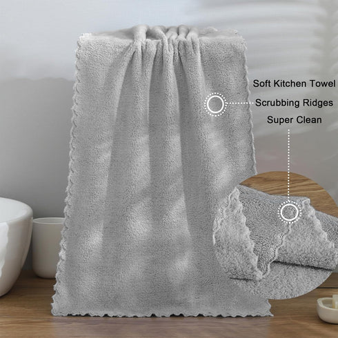 kimteny Kitchen Cloth Dish Towels, 13x28 Inches Premium Super Absorbent Microfiber Cleaning Cloths (6 Pack, Grey)