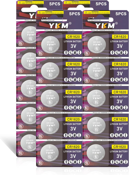 YKM 20 Pack CR1620 Batteries DL1620 CR1620 3V Battery for Car Key Fob