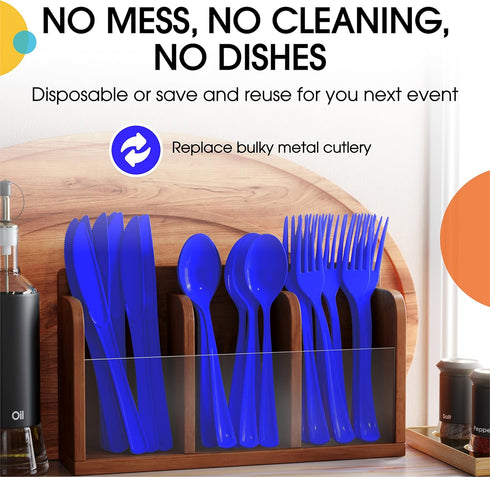 50 Pcs Heavy Duty Dark Blue Disposable Plastic Forks, Dark Blue Plastic Cutlery