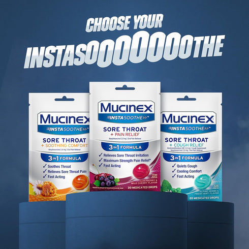 Mucinex Instasoothe Sore Throat Relief Lozenges with Hexylresorcinol, Cough Drops Alternative, 40 Elderberry & Wild