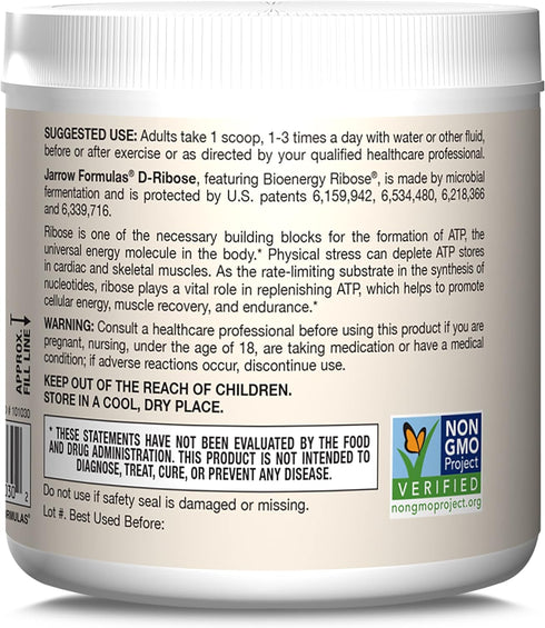Jarrow Formulas D-Ribose 2 Grams, Dietary Supplement, 7.05 oz, Fitness Support, Muscle Recovery