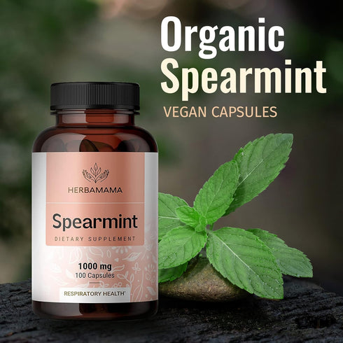 Spearmint 100 Capsules - 1000 mg - Mentha Spicata Dietary Supplement for Digestive & Respiratory Health - Vegan, Non-GMO
