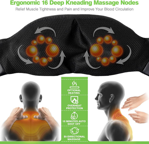 cotsoco Shiatsu Back, Neck, and Shoulder Massager with Heat, Deep Tissue 3D Kneading Pillow for Muscle Pain Relief