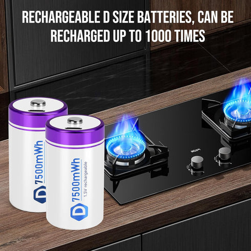 seyyen 4 1 Cables,6 Pack Battries,LR20 1.5V 7500mWh Floodlight(6 Rechargeable Lithium D Batteries with in USB-C Charge