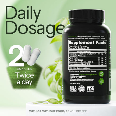 Prebiotic Fiber Supplement 5-in-1 Capsules - Daily Soluble Fiber Formula for Gut Support, 120 Caps