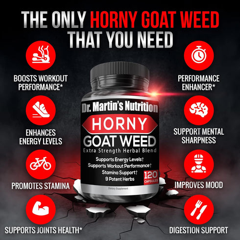 Super Strength Horny Goat Weed 1590 mg, 120 Capsules with Maca, Arginine & Ginseng, Joint Health