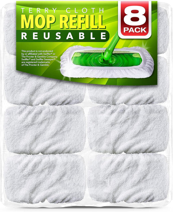 Reusable 100% Cotton Mop Pads - 8-Pack Compatible with Swiffer Sweeper Mops, Washable for Wet & Dry Use