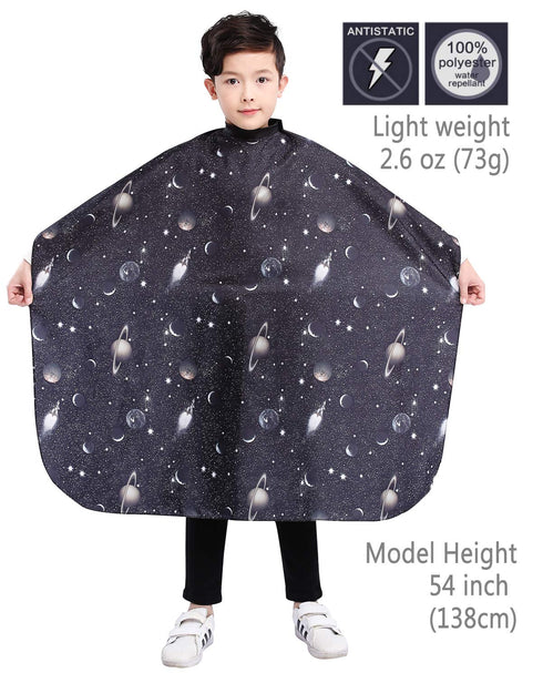 PERFEHAIR Kids Haircut Barber Cape Cover for Hair Cutting and Styling, Black Space Printing for Boys