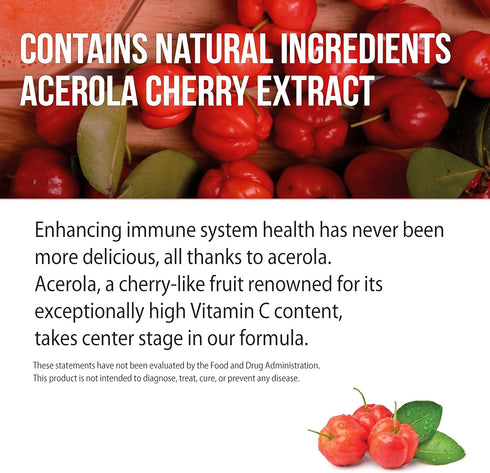 Acerola Cherry Vitamin C 1000mg, Immune Support - 180 Tablets X 1 Bottle (180 Count)