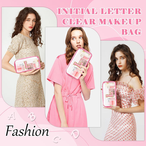 Personalized Initial Letter Clear Makeup Bag, Preppy Small Nylon & PVC Cosmetic Zipper Bag for Beach Travel