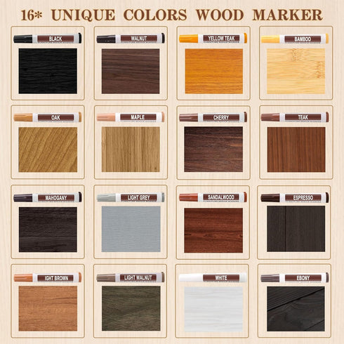 22PCS Furniture Markers Touch Up Kit, 16 Color Wood Markers with Beeswax Wood Putty Filler for Repairs
