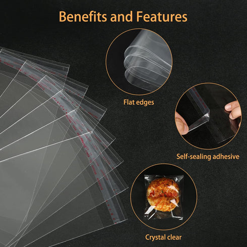 QINGZHE 120Pcs Clear Self Sealing Cellophane Bags, 6x10 Inches, 1.4 Mils Reusable Self Adhesive OPP Bags
