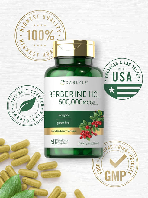 Carlyle Berberine Supplement 500,000mcg | 60 Capsules | Vegetarian, Non-GMO, Gluten Free Berberine HCL