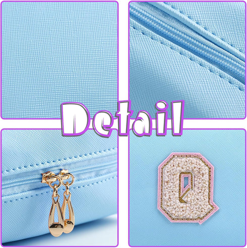 Personalized Initial Letter Makeup Bag Organizer, Waterproof PU Leather Letter Zipper Cosmetic Pouch Bag, Travel
