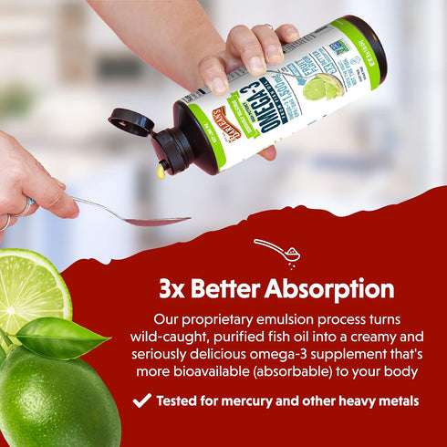 Barlean's Key Lime Pie High Potency Omega 3 Fish Oil Liquid Supplement, 1500mg of EPA & DHA Fatty Acid, 8 oz
