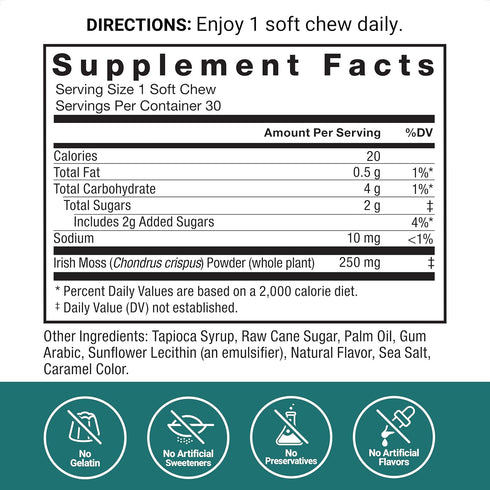 FORCE FACTOR Sea Moss Soft Chews - Support Immunity, Digestion, Heart Health, Irish Sea Moss Superfood, Non-GMO,