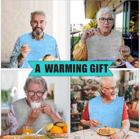 Lunluarai 4 Packs, Adult Bibs for Men and Women Reusable Terry Bibs for Elderly Senior, Waterproof Towel for Adults
