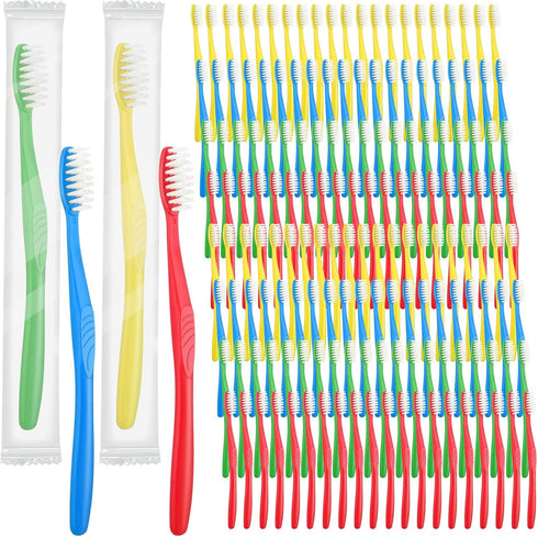 Tioncy 500 Pieces Bulk Disposable Toothbrushes - Individually Wrapped Soft Bristle Travel Manual Toothbrushes