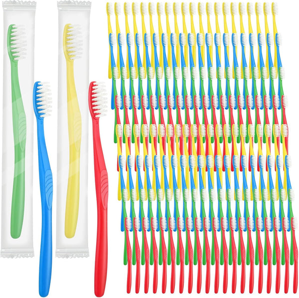 Tioncy 500 Pieces Bulk Disposable Toothbrushes - Individually Wrapped Soft Bristle Travel Manual Toothbrushes