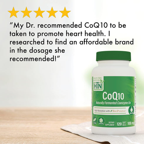 Health Thru Nutrition CoQ-10 100mg with BioPerine - 120 Softgels for Heart Health and Energy Support