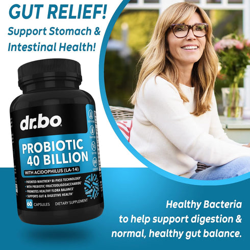 Probiotic Supplement | 40 Billion CFU - Lactobacillus Acidophilus Probiotics for Women & Men Capsules - Gluten Free
