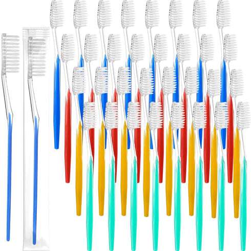 Disposable Toothbrushes, Individually Wrapped, Medium Soft Bristle, Travel Toothbrush Set, 4 Colors, 200 Pieces