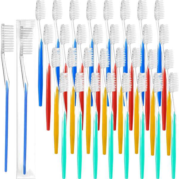 Disposable Toothbrushes, Individually Wrapped, Medium Soft Bristle, Travel Toothbrush Set, 4 Colors, 200 Pieces