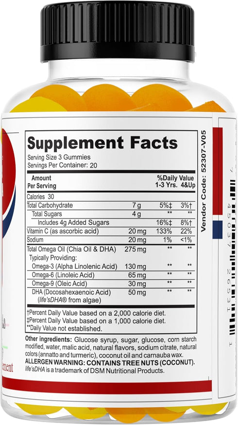Hint Brain Memory Supplements for Kids & Teens, Omega 3 Vitamins, Low Sugar 60 Gummies for Focus & Eye Support