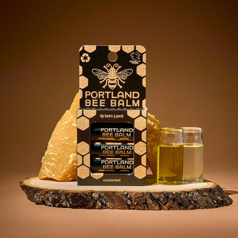 Portland Bee Balm All Natural Handmade Beeswax Lip Balm - Unscented, 3 Count