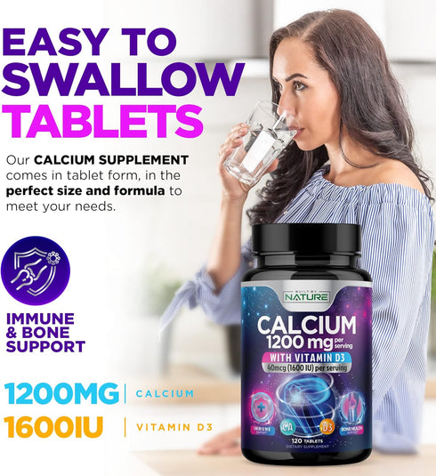 Calcium 1200mg with Vitamin D3, 120 Tablets | Advanced Bone Support Supplement for Best Absorption