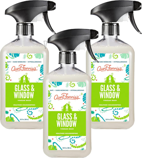 Aunt Fannie's Glass & Window Cleaning Vinegar Spray - Natural Streak-Free Cleaner, 16.9 Ounces (Pack of 3)