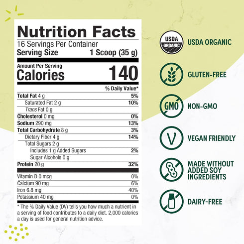Purely Inspired Plant-Based Protein Powder for Men & Women, Creamy French Vanilla, 16 Servings, Vegan & Organic
