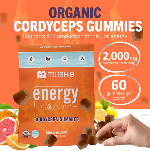 Mushie 100% Gummies 2000mg Immune 60 Count Organic Cordyceps Mushroom - Cordyceps Militaris Nootropic for Energy