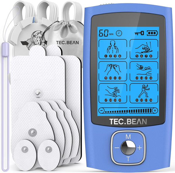 24 Modes Tens Unit Muscle Stimulator, Rechargeable Tens Machine with 8 Electrode Pads for Pain Relief Therapy