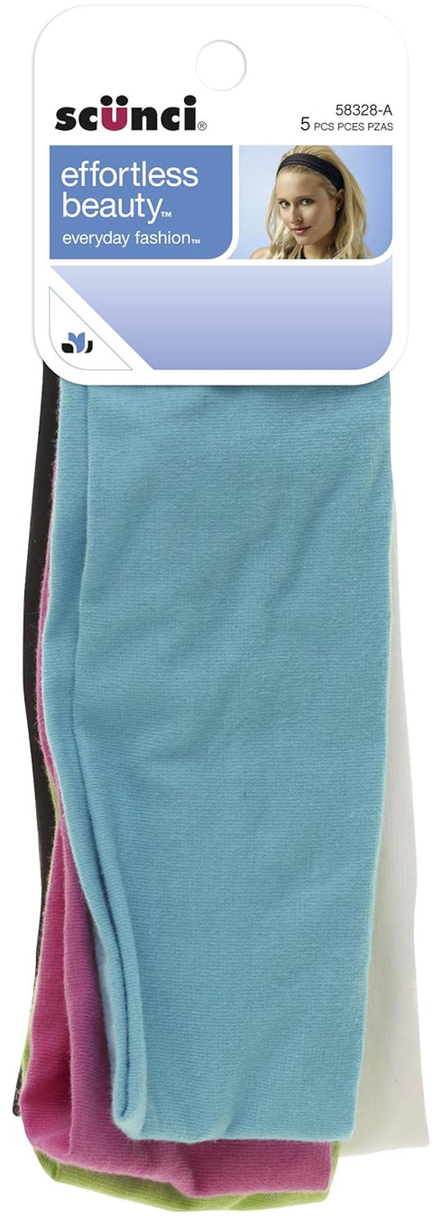 Scunci Effortless Beauty Wide Stretch Basic Neon Headwraps, 5pc