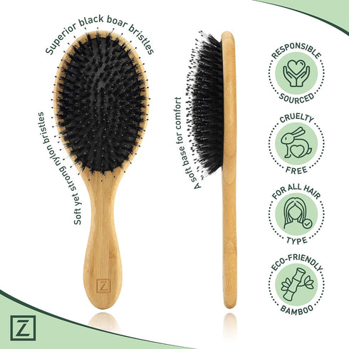 Natural Boar Bristle Hair Brush for Women, Men, Kids; Detangling Brush for Fine, Straight, Thick, Curly Hair (oval)