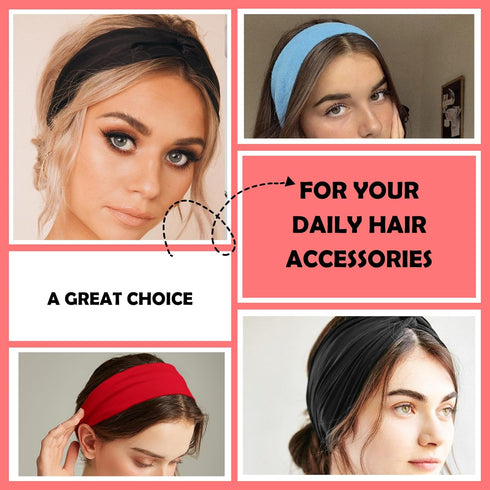 Lotus78 Pack of 12 Wide Headbands for Women - Non Slip Fashionable Sports Hair Bands, Soft Elastic Stretchy, Multicolor