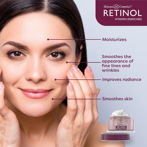 Retinol Day Cream SPF 20 - Broad Spectrum Protection Against UVA & UVB Rays, Moisturizes & Reduces Fine Lines