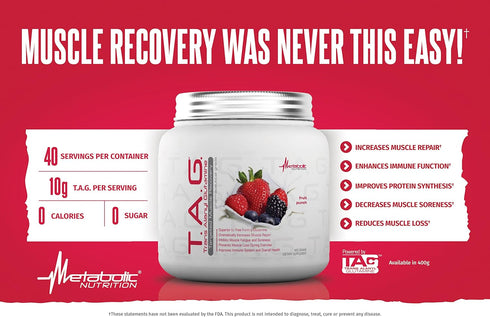 Metabolic Nutrition TAG Trans Alanyl Glutamine, 100% L-Glutamine Peptide Powder, 400 Grams (40 Servings), Green Apple