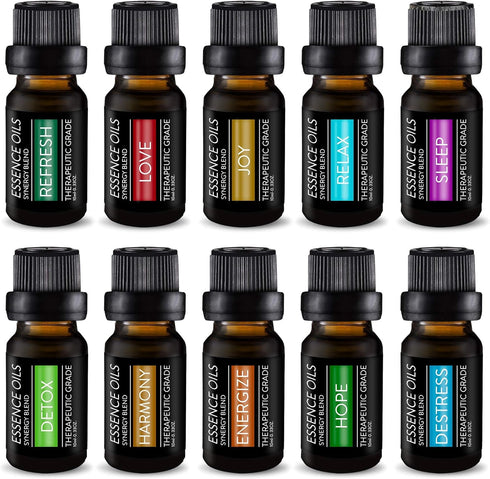 Pure Daily Care Aromatherapy Top 10 Essential Oil Synergy Blend Set - 10 x 10 ml Blends, Therapeutic Grade