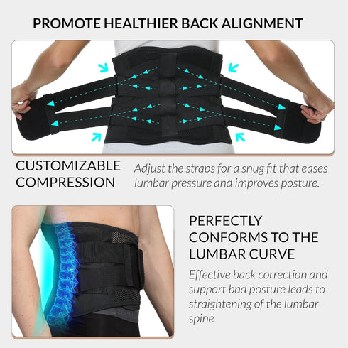NeoTech Care Adjustable Double Pull Lumbar Brace/Lower Back Belt, Black, Size M