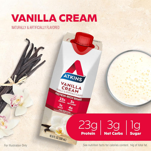 Atkins Vanilla Cream Meal Size Protein Shake - 23g Protein, Low Glycemic, Keto Friendly