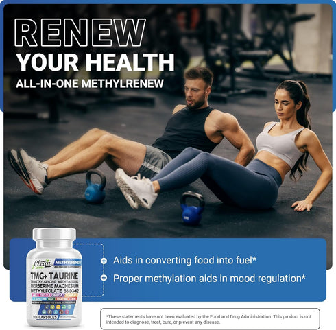 Clean Nutra TMG Taurine Supplement - 90 Ct - Methylated Multivitamin with B6, B12, D3, K2, Berberine, Magnesium, and
