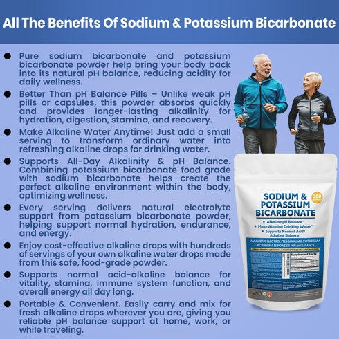 Immune Sodium Bicarbonate Powder & Potassium Bicarbonate Powder pH Balance Supplement. Make Gallons of Alkaline Water
