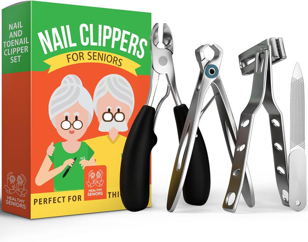 Toenail Clippers for Seniors - 4-Piece Heavy Duty Nail Clipper Set with Podiatrist Grade Tools