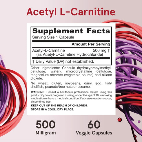 Jarrow Formulas Acetyl L-Carnitine 500 mg, Dietary Supplement for Brain Health & Antioxidants, 60 Veggie Capsules