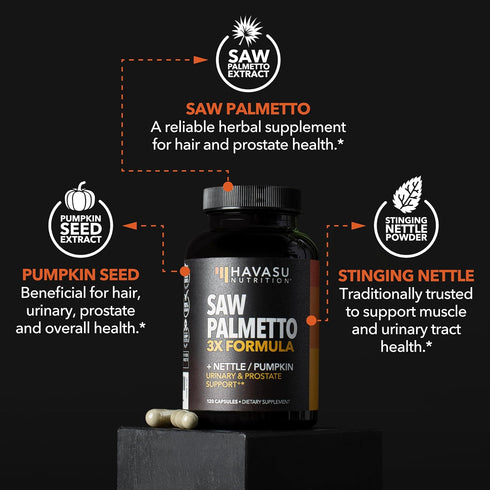Saw Palmetto Supplement, Potent 3X Formula with Stinging Nettle, DHT Blocker, 2 Month Supply