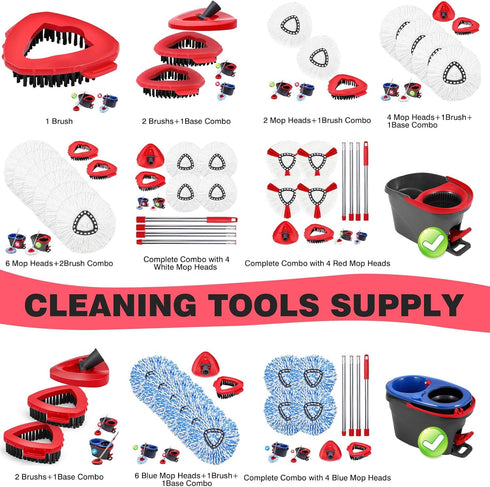 Mop Replacement Heads Combo for Ocedar Easywring 1-Tank System, 2 Pcs & 1 Scrub Brush, Microfiber Spin Mop Replacement