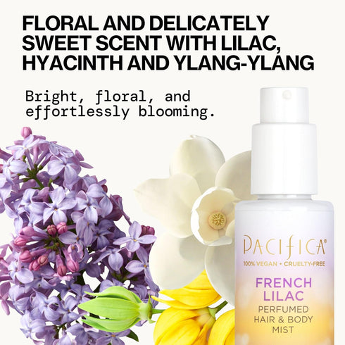 Pacifica French Lilac Perfumed Hair & Body Mist - Alcohol-Free Spray for Head-To-Toe Wear, Vegan & Cruelty-Free, 6 Fl Oz